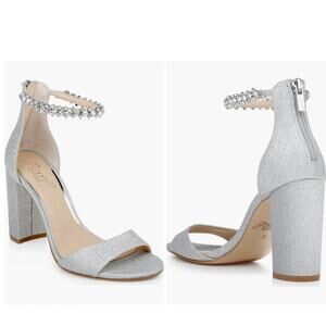 Jewel Badgley Mischka Women's Silver-Tone Glitter Louise Rhinestone Sandal Sz 10